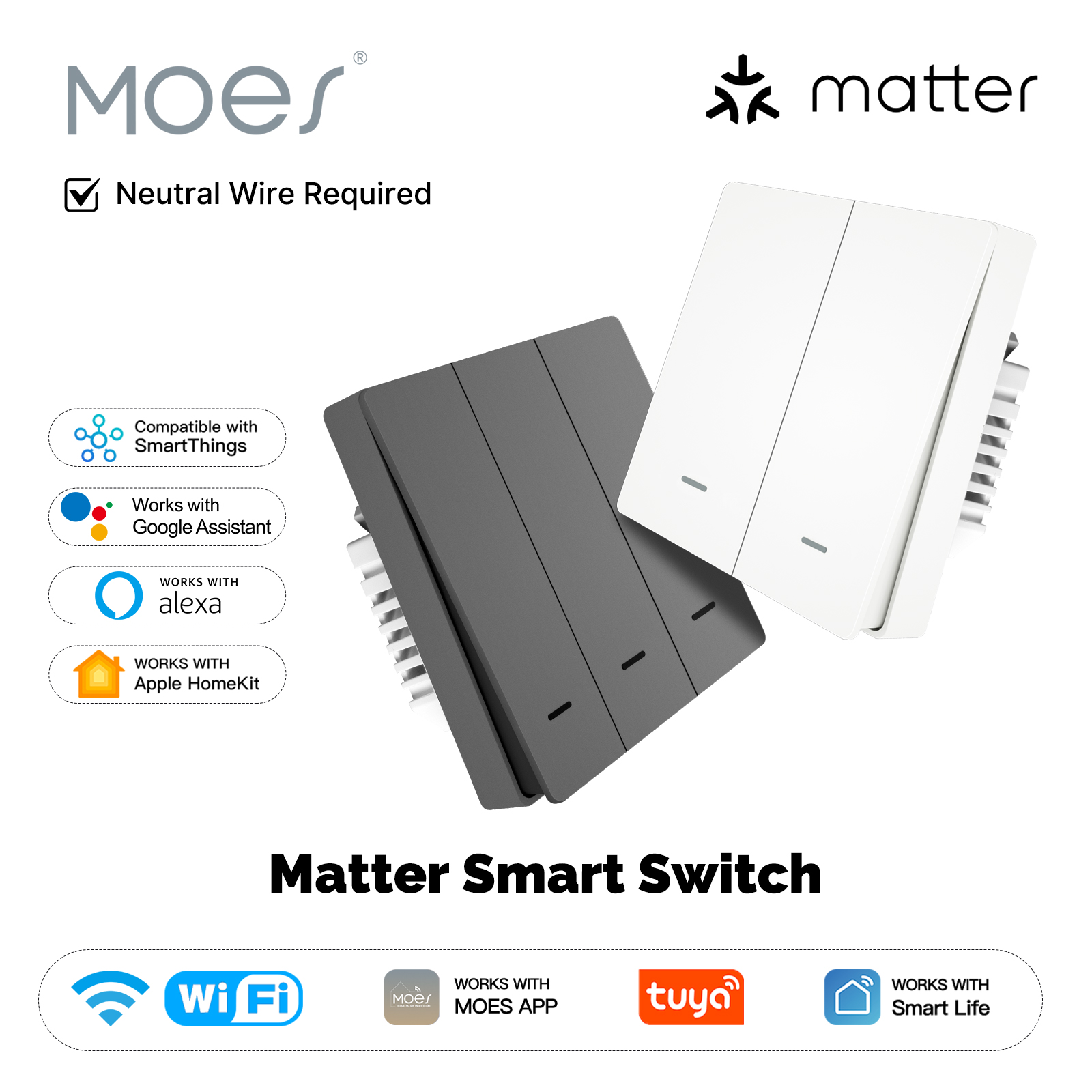 Smart Light Switch Wifi - MOES Matter Tuya WiFi Akıllı Işık